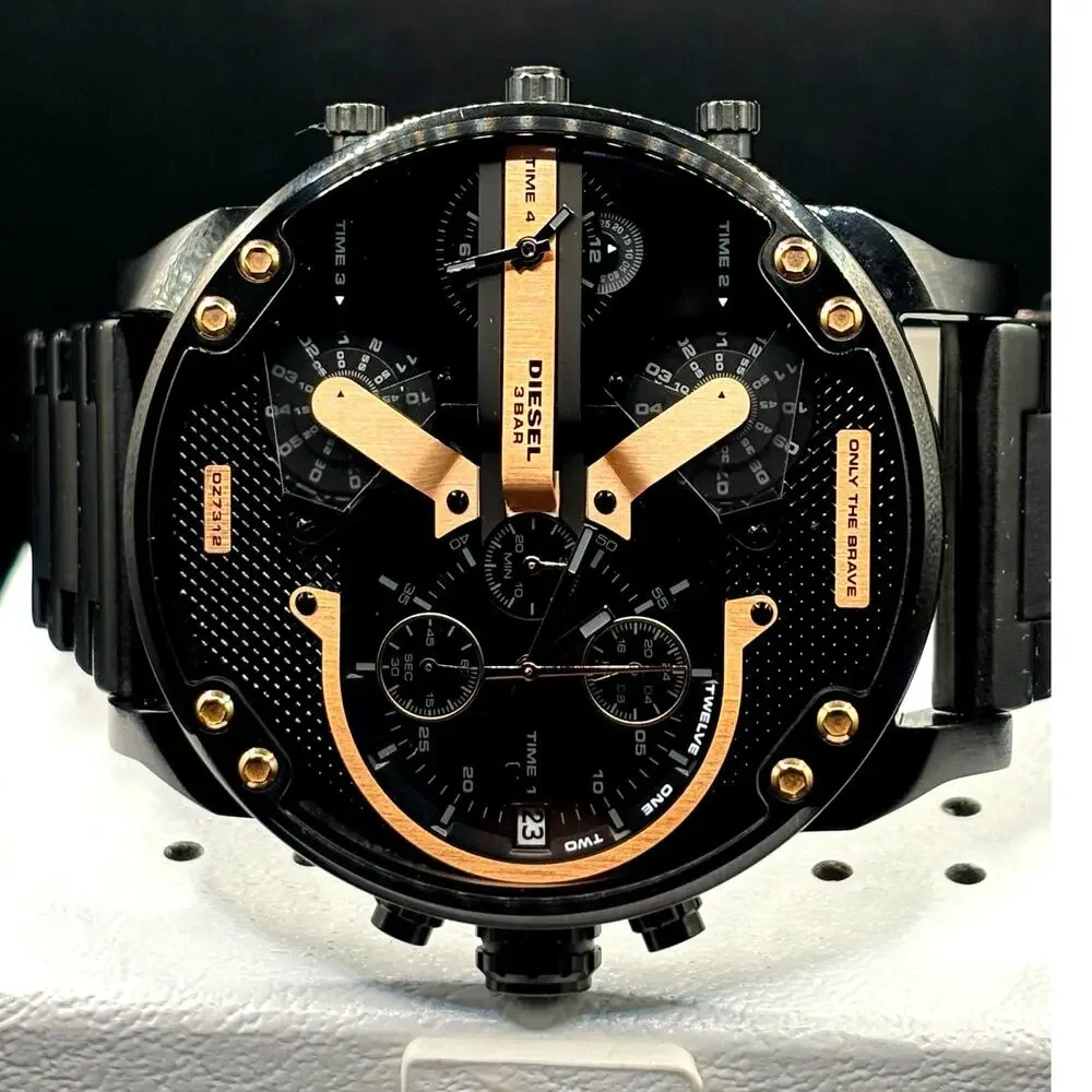 Diesel Mr Daddy 2.0 DZ7312 Black Rose Gold Dial Multi Time Zone Men's Watch